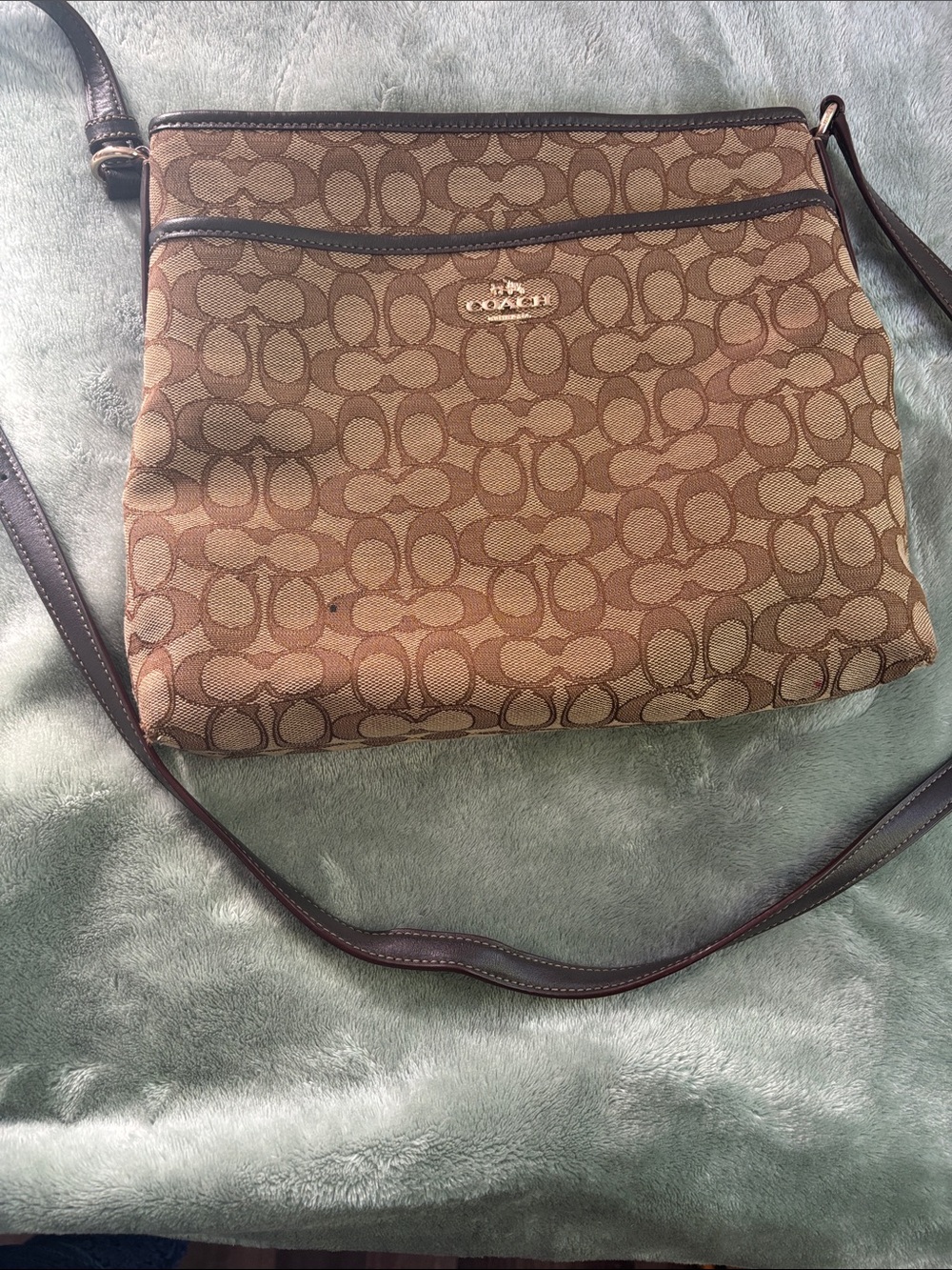 Coach Brown and Tan Signature Crossbody Bag